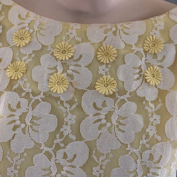 Vintage 60s NADINE Floral Illusion Lace Gown, 60s Hippie Maxi Dress Daisy Trim - Picture 5 of 6